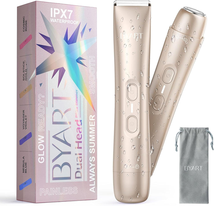 Bikini Trimmer for Women Dual Head - IPX7 Waterproof & Painless Electric Razors for Beauty, Pubic Hair, Face, Legs & Underarms– Portable Cordless Shaver with Fast Charging (Purple)