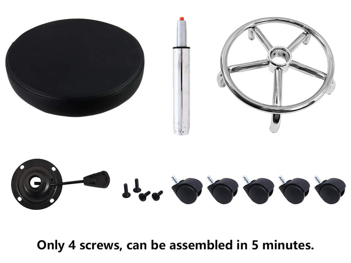 PU Leather round Rolling Stool with Foot Rest Swivel Height Adjustment Spa Drafting Salon Tattoo Work Office Massage Stools Task Chair Small (Black)