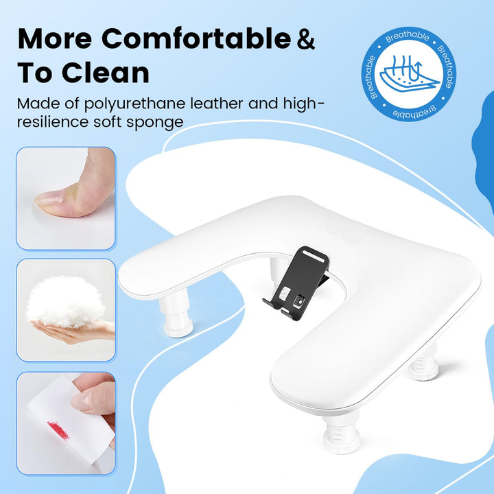 U Shaped White Manicure Arm Rest for Nails Tech with Rotating 360°Built-In Phone Holder and Adjustable Nail Arm Rest Detachable Manicure Hand Rest for Salon Design