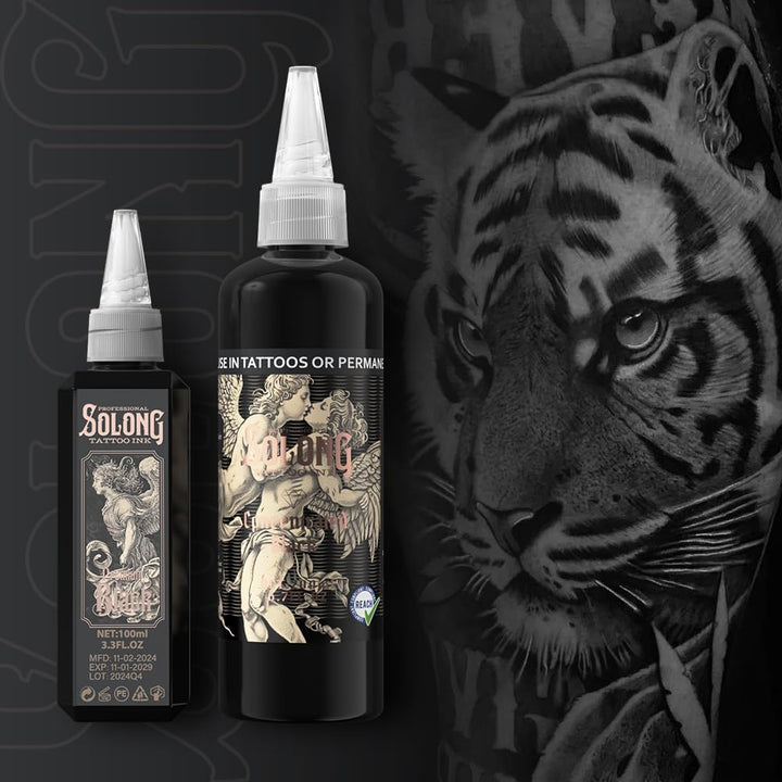 Tattoo Ink,Solong S Series 3.4Oz(100Ml) Professional Black Tattoo Ink for Outlining,Shading and Blending-Premium Black Tattoo Supplies,Ti303S-100-031