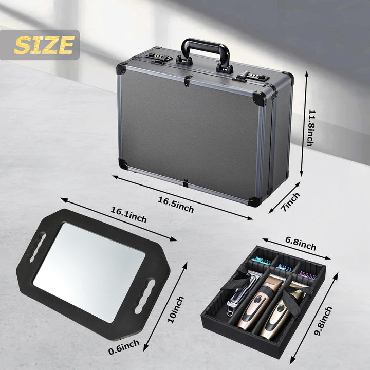 Professional Barber Case with Barber Clipper Tray Organizer, 6 Adjustable Clipper Slots & 8 Shear Holders, Portable Barber Carrying Case for Hair Tools & Supplies with Combo Locks
