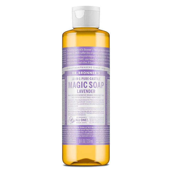’S Pure-Castile Magic Liquid Soap - Made with Regenerative Organic Certified Oils - 18-In-1 Uses for Face, Body, Hand, Hair- Gentle on Sensitive Skin - All Natural Body Wash- Lavender, 32Oz