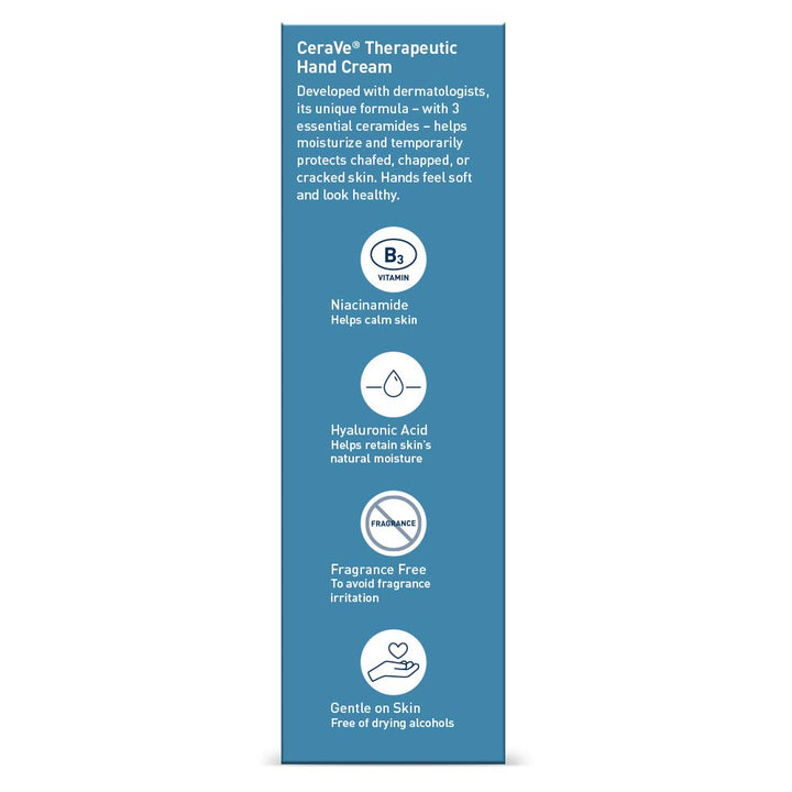 Therapeutic Hand Cream for Dry Cracked Hands with Hyaluronic Acid and Niacinamide, Fragrance Free 3 Ounce