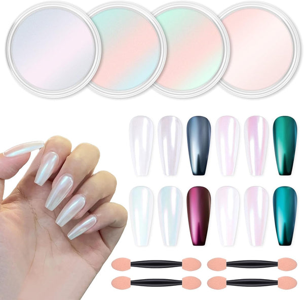 Chrome Nail Powder Metallic Mirror Glitter Effect Pigment Iridescent Aurora Mermaid Pearl Dust Kit for Gel Polish Nail Art Decoration, Resin Craft Arylic Powder