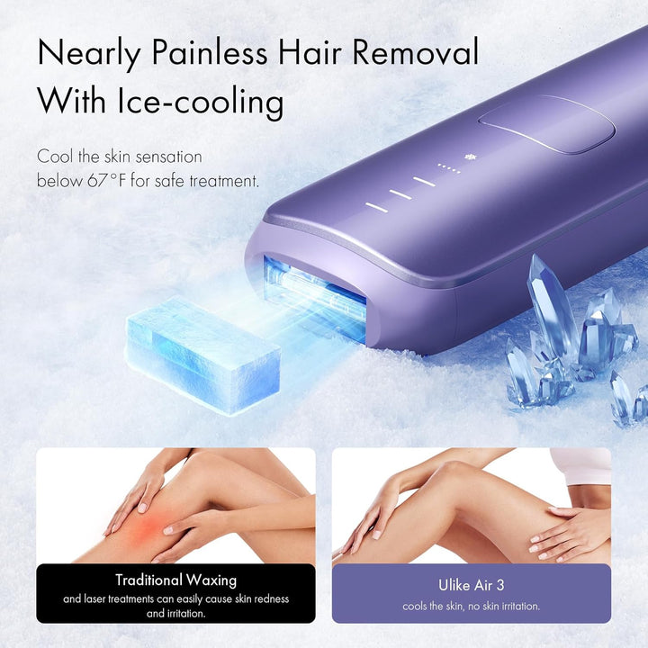 Laser Hair Removal for Women and Men, Air 3 Ice-Cooling IPL Hair Removal Device for Nearly Painless & Long-Lasting Results, 3 Modes & Auto Flashing for Fast Full Body Hair Removal from Home