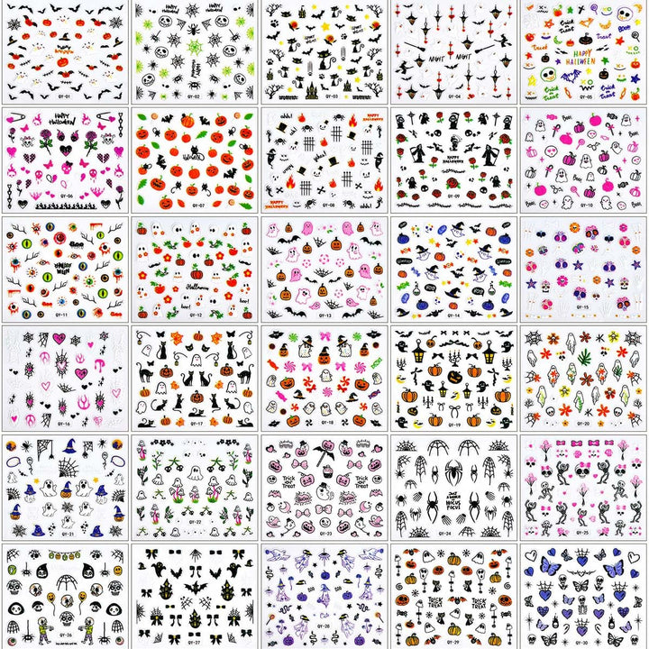 30 Sheets Halloween Nail Stickers for Women Girls & Kids,Cute Ghost Pumpkin Spider Nail Decals Bat Cat Skull Stickers for Nails Design 3D Self-Adhesive Halloween Nail Art Supplies,Diy Manicure Decor