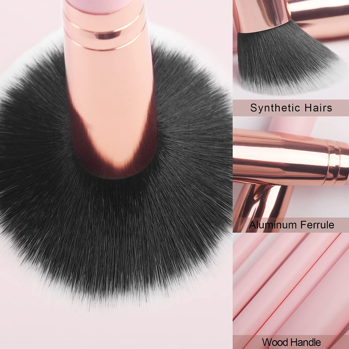 Makeup Brush Set 16 Pcs with 1 Eyebrow Razor Premium Synthetic Foundation Powder Concealers Eyeshadow Blush Makeup Brushes Make up Brushes Kit (Pink)