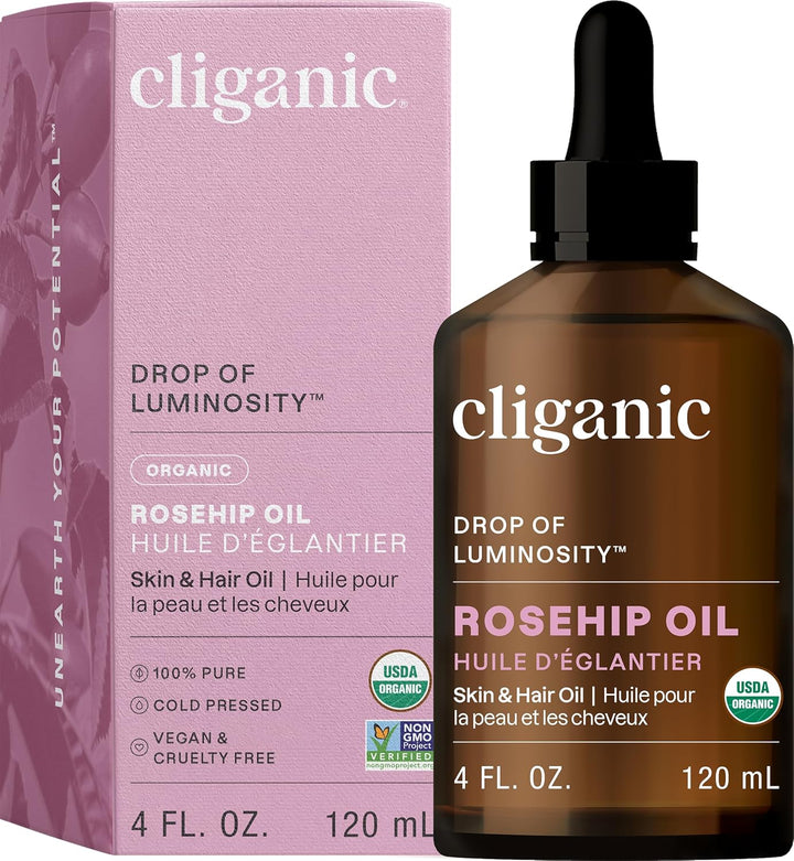 Organic Rosehip Seed Oil for Face, 100% Pure | Natural Cold Pressed Unrefined Non-Gmo | Carrier Oil for Skin, Hair & Nails
