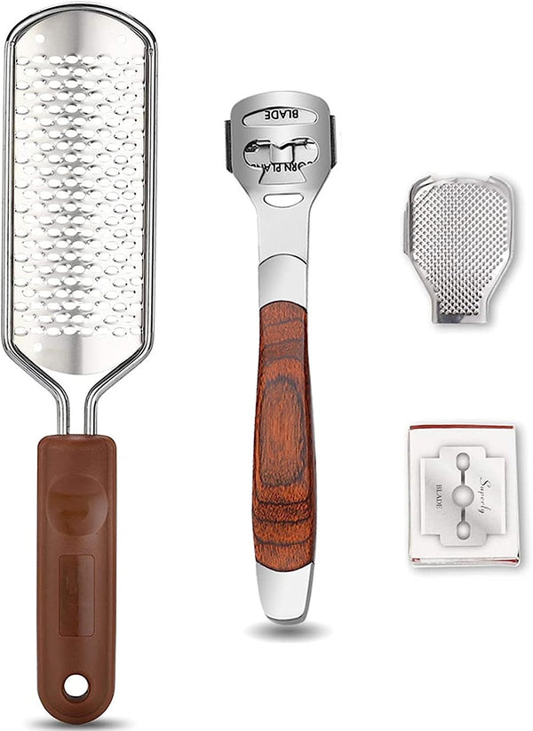 Colossal Foot Rasp & Wood Handle Callus Shaver (10 Replacement & 1 File Foot Heads), Pedicure Foot File Kit, Heel Scraper for Feet, Foot File Callus Remover