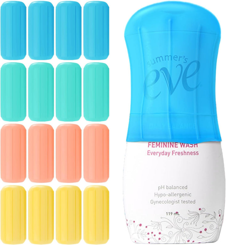 16 Pack Silicone Bottle Cover,Travel Essential for Women Men,Cruise Ship Essentials 2025,Beach Vacation Essentials,Travel Size Toiletries,Airplane Travels Accessories Elastic Sleeves for Leak Proofing