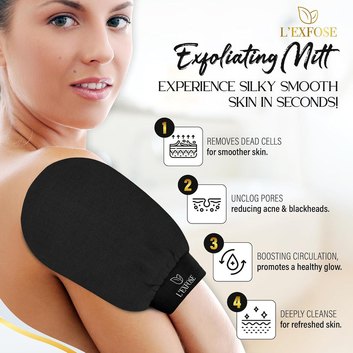 Kessa Hammam Deep Exfoliating Glove 2Pc - Korean Exfoliating Mitt for Shower Ideal for Dead Skin Remover, Keratosis Pilaris & Self-Tanning to Improve Skin Tone Made with 100% Natural Viscose