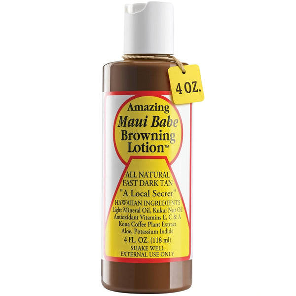 Browning Lotion - Natural Hawaiian Tan Accelerator with Vitamins & Antioxidants - Moisturizing Formula for All Skin Types - Made in USA - 4 Fl Oz