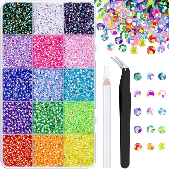 18000Pcs Resin Jelly Rhinestones for Bedazzling, Multicolor 3Mm Flatback Rainbow Gems, Bedazzler Kit with 3Pcs 10Ml B7000 Jewelry Glue for Crafts Crafting Book Shoes Nail Art