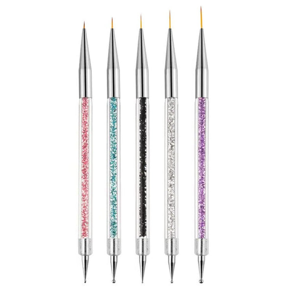 Nail Art Brushes, 5Pcs Double-Ended Acrylic Nail Brush Set with 5/7/10/12/15Mm Nail Liner Brushes and Dotting Pens for French Nails