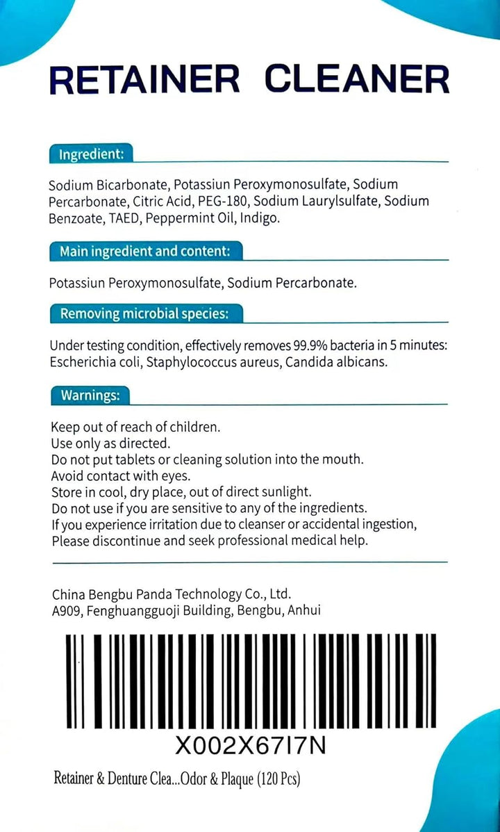 Retainer & Denture Cleaner Tablets - 4 Months Supply (120 Pcs) Dental Retainers for Aligner - Mouth & Night Guards - False Teeth Whitening - Removes Odor & Plaque (120 Pcs)