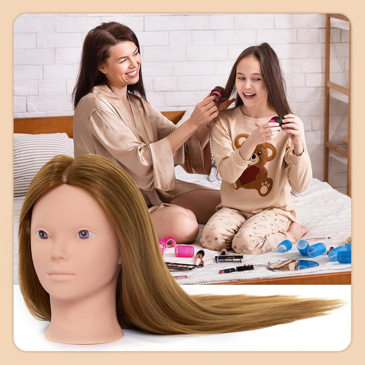 Mannequin Head with 80% Real Human Hair, 28“ Make up Cosmetology Manikin Practice Head with Hair,Braiding Hairdressing Doll Head with Table Clamp + DIY Hair Styling Set Suitable for Hair Extensions