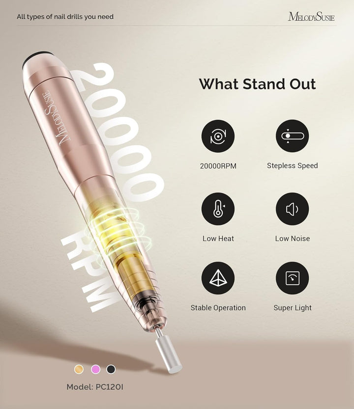 Electric USB Nail Drill Machine,Pc120I Portable Electric Nail File Efile Set for Acrylic Gel Nails, Manicure Pedicure Tool with Nail Drill Bits Sanding Bands Gold