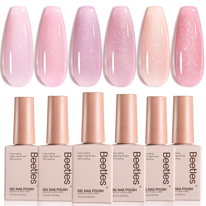 Beetles Nude Gel Nail Polish Set - 6 Colors Nude Pink Brown Neutral Jelly Gel Polish Kit Sheer Translucent Effect Soak off UV Nail Art Design Drunken Rose Collection Manicure Gift for Women