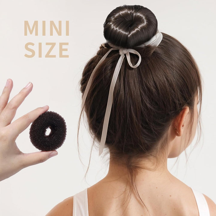Hair Bun Maker for Kids, 4PCS Donut Bun Maker Small with 4PCS Extra Small Hair Buns Kit. Ballet Hair Bun Maker for Kids, Hair Bun Set with Elastic Hair Ties, Hair Pins.(Brown)
