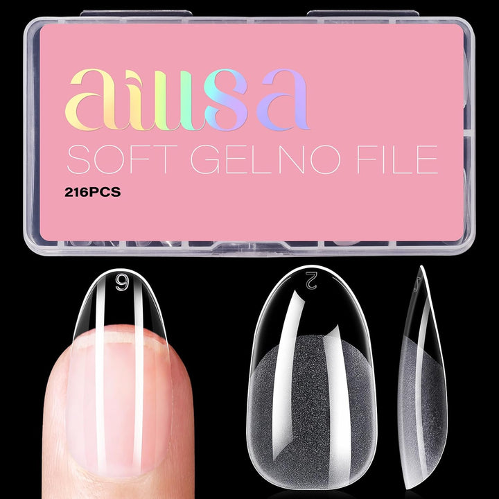 Short Almond Nail Tips Pre-Shaped Acrylic Nail Tips Half Matte Full Cover Nails Tips Clear Gelly Press on Flase Tip Nail for Extension Nail Manicure Home DIY 240PCS 15Sizes