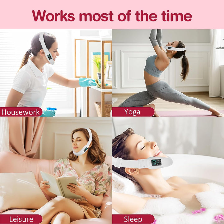 V-Face Shaper - Electric Double Chin Reduces & Face Slimming Device with 8 Massage Modes, 15 Intensity Levels for Women - Lift & Define Jawline - White