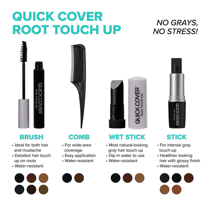 Quick Cover Root Touch up Rescue (Black 2 Pack), Mascara Natural Water-Resistant Temporary Gray Concealer Cover up Brush for Hair Mustache & Beard, Formulated with Jojoba Oil