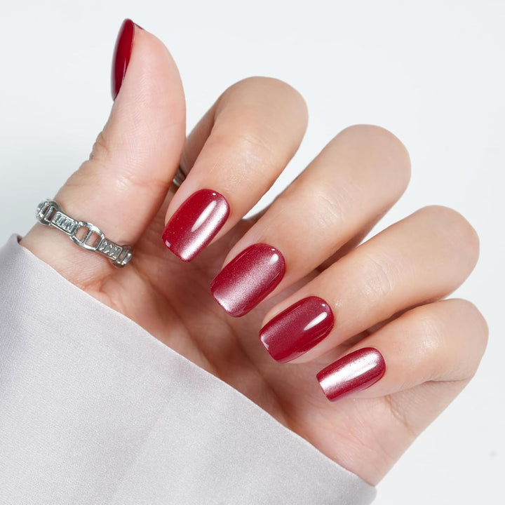 Press on Nails Short -  Acrylic Press on Nails Red, Square Glue on Nails with Nail Glue, Fit Perfectly & Natural Stick on Nails in 16 Sizes - 32PCS Soft Gel Kit, Wine Red