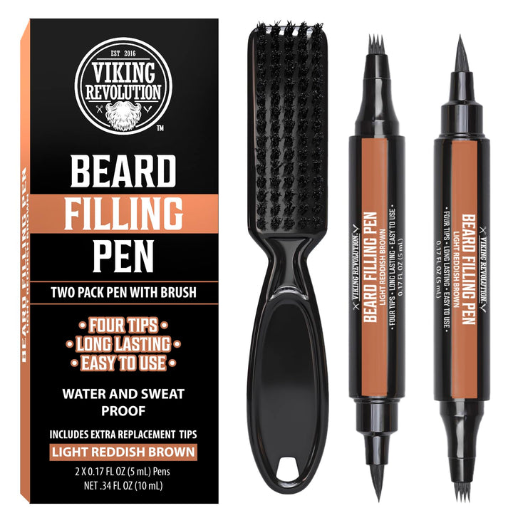 Beard Pen (2 Pack) - Black Beard Pencil Filler for Men Lapiz Para Barba De Hombre - Beard Filler for Men Waterproof Beard Filling Pen Kit - Long Lasting Beard Filler Pen with Brush