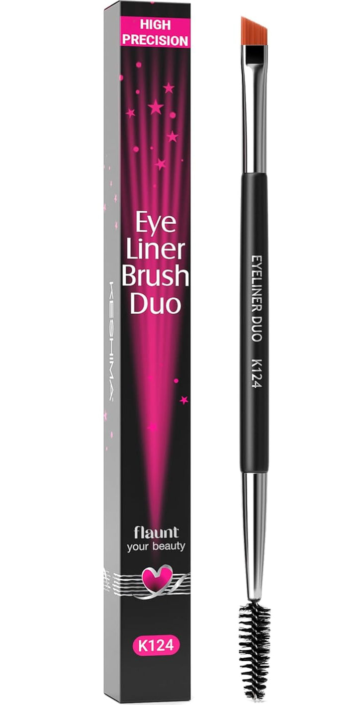 Eyebrow Brush Duo – Premium Angled Eye Brow Brush & Spoolie – Precision Eye Makeup Tool for Applying & Blending Powder, Gel & Liquids