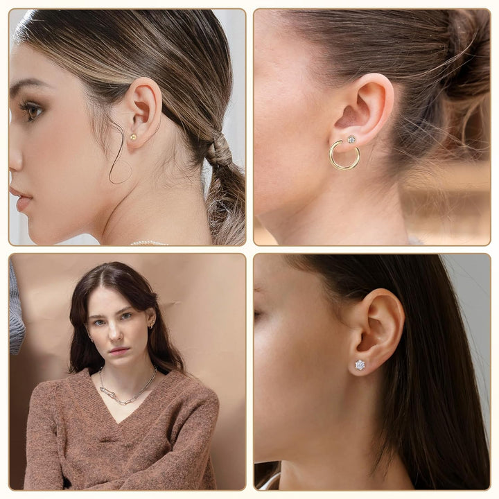 Disposable Ear Piercing Kit with 6 Piercing Guns, 3 Pairs of Earrings, Mark Pen, Iodophor Swabs, Cartilage Jewelry Studs & Accessories, Easy at Home Use (Gold)