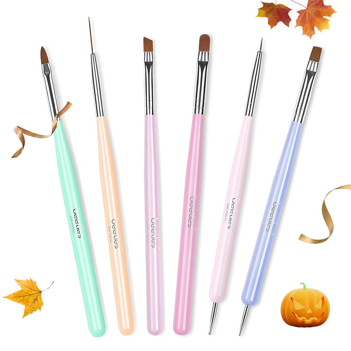 Nail Art Brushes, 6 Pcs Fingernail Art Design Pens, Wood Alloy Handle, Dotting Pen Clean up Liner French Nail Brush Set, DIY Manicure Tools Gift for Women