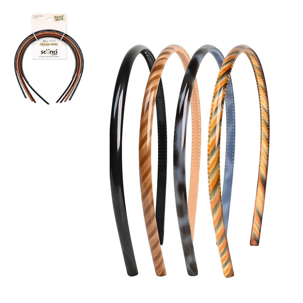 Scunci by  Effortless Beauty Skinny Headband -Plastic Headbands for Women and Men - Hair Accessories for Women - Neutral Colors - 4 Count