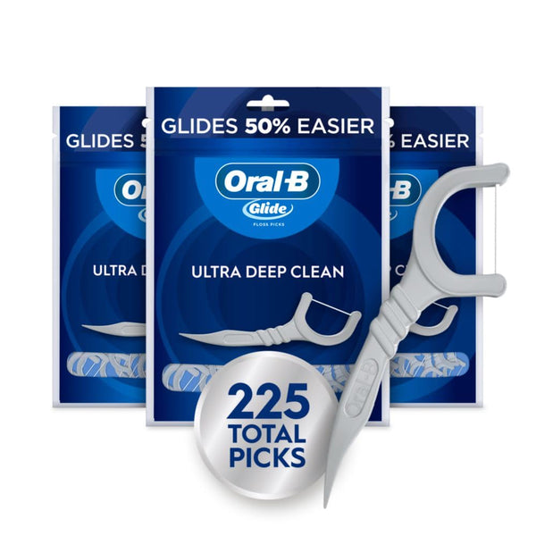 Glide Ultra Deep Clean Floss Picks, Removes Food and Plaque, Cool Mint Flavor, 75 Floss Picks, Pack of 3
