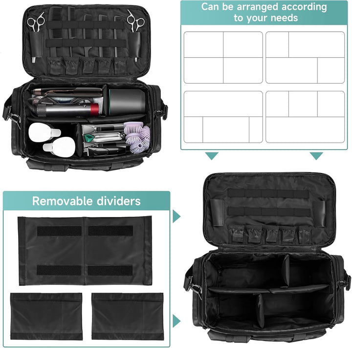 Barber Hairdresser Bag Supplies Bag with Adjustable Dividers, Barber Tools Storage Hair Clipper Case Organizer for Scissors Clippers Trimmers & Haircut Kits, Barber Travel Case