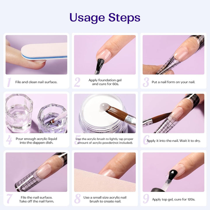 Professional Acrylic Nail Liquid for Nail: 4Fl.Oz Acrylic Liquid with Nail Brush for Beginners at Home DIY Nail Salon Use Non-Yellowing Mma-Free