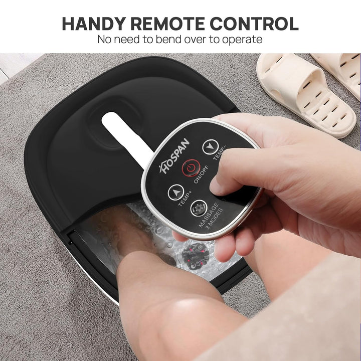 Collapsible Foot Spa Electric Rotary Massage, Foot Bath with Heat, Bubble, Remote, and 24 Motorized Shiatsu Massage Balls. Pedicure Foot Spa for Feet Stress Relief - FS02A