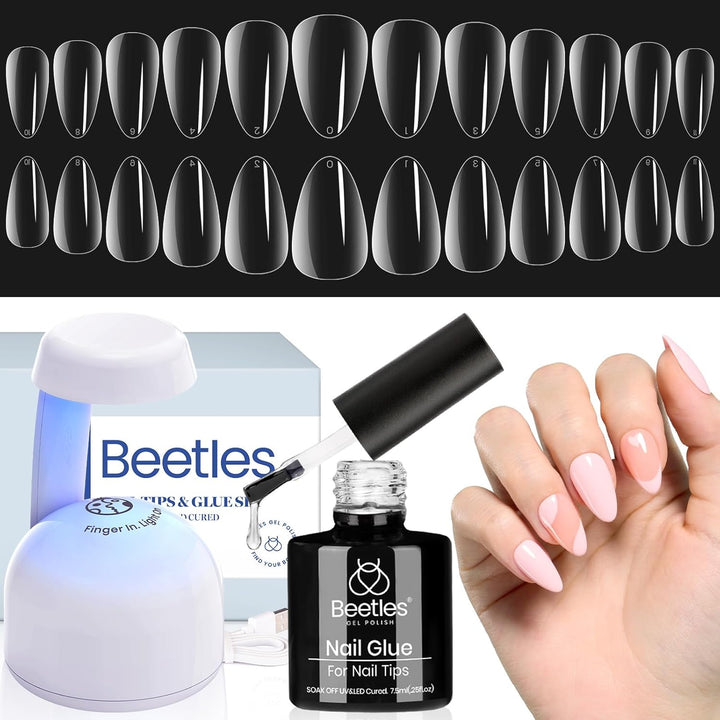 Beetles 9 in 1 Nail Glue Gel for Nail Tips and Clear Acrylic Nails Long Lasting, Curing Needed UV Extension Glue for False Nail Tips and Press on Nails, Christmas Nail Art