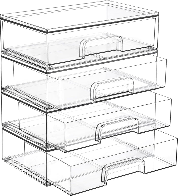 12.1''W Clear Stackable Storage Drawers,2 Pack Acrylic Plastic Organizers Bins for Makeup Palettes, Cosmetics, and Beauty Supplies,Ideal for Vanity, Bathroom,Cabinet,Desk Organization