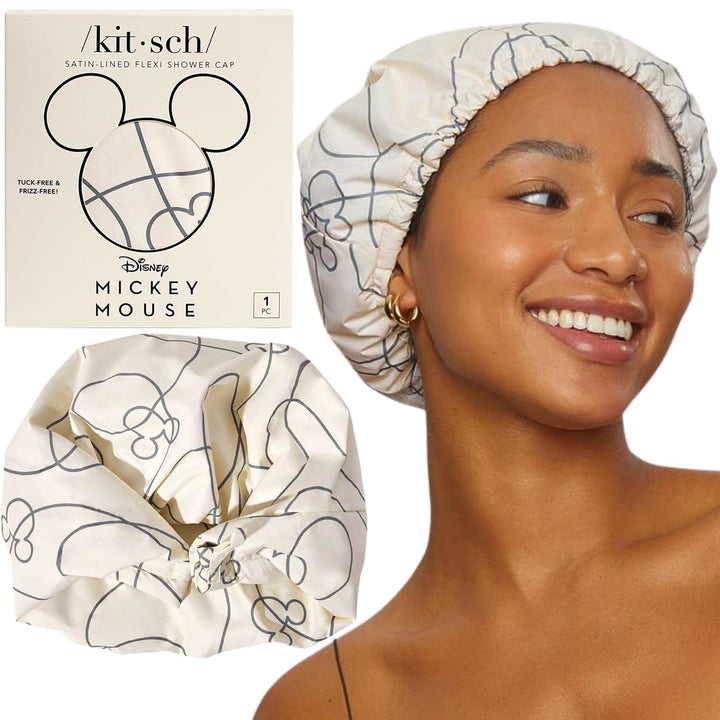 Luxury Shower Caps for Women Reusable Waterproof - Flexi Satin Lined, Large Wide Shower Cap for Women & Men, Adjustable, Stylish Hair Cap for Shower, for Long & Short Hair - Terracotta Checker