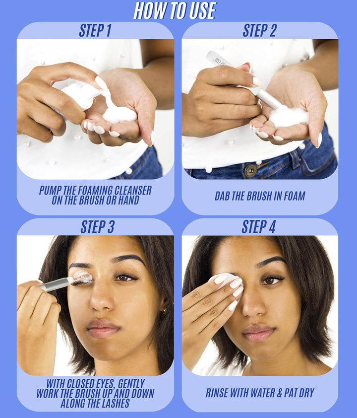 Eyelash Extension Shampoo + Brush / 1.69 Fl.Oz / 50Ml / Eyelid Foaming Cleanser/Wash for Extensions & Natural Lashes/Safe Makeup Remover/Supplies for Professional & Home Use