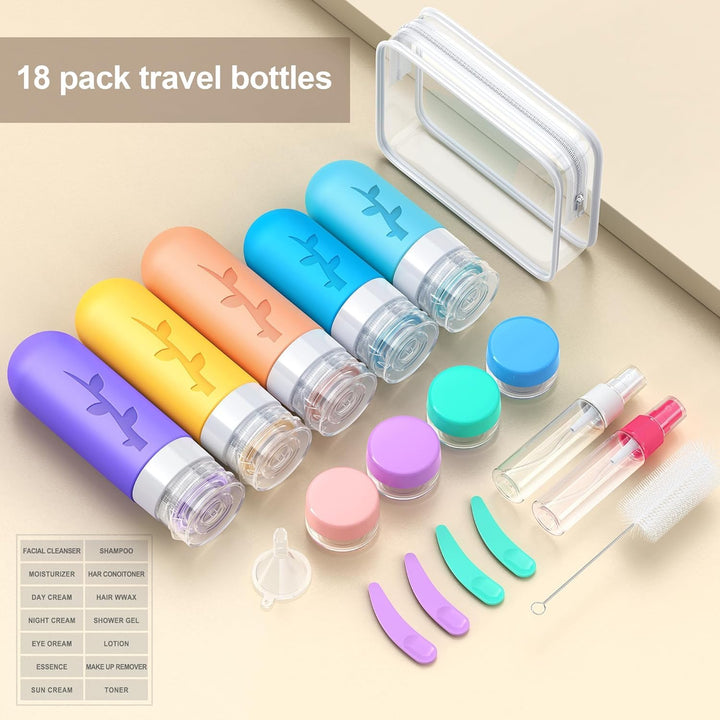19Pack Travel Bottles for Toiletries, TSA Approved Silicone Size Containers for Toiletries, Refillable & Leakproof Travel Shampoo and Conditioner Bottles