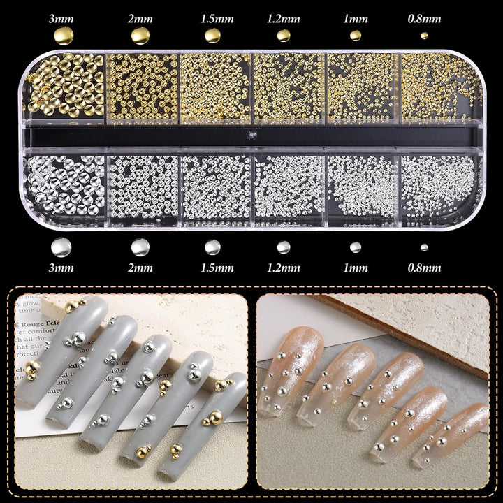 2 Boxes Gold Star Nail Gems Charms, Metal Starshine Studs, Silver Golden Micro Caviar Beads, DIY Accessories for Nail Art