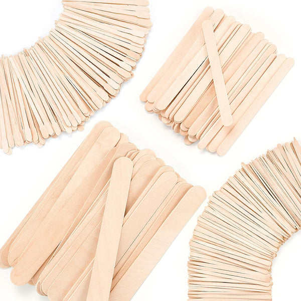 4 Style 500 Pcs Waxing Sticks Assorted Wax Applicator Sticks for Body Legs Face with Small Medium Large Sizes Wood Popsicle Sticks for Waxing or Wood Craft Sticks