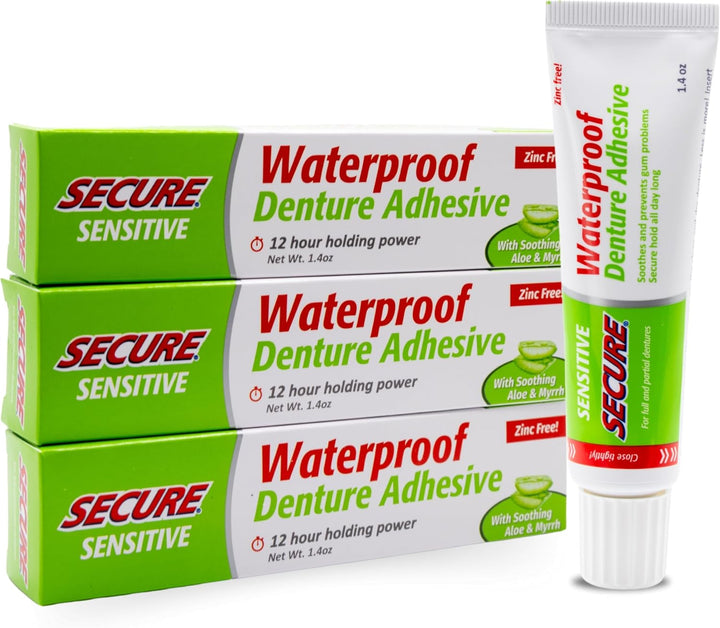 Waterproof Denture Adhesive - Zinc Free - Extra Strong Hold for Upper, Lower or Partials - 1.4 Oz