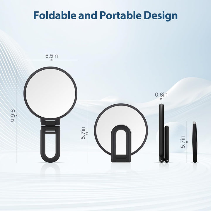30X Magnifying Mirror, Hand Mirror with Handle, Double Sided Hand Mirror with 30X/1X Magnification, Travel Essential Portable Foldable Makeup Mirror for Precision Makeup Black