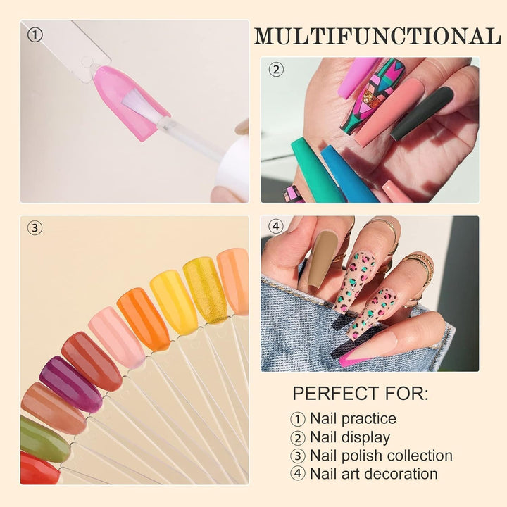 Nail Color Swatches Sticks with Ring, 50Pcs Clear Fan Shape Nail Art Polish Display Tips with Number Stickers False Nail Sample Sticks, Transparent Nail Practice-Tips for Manicure