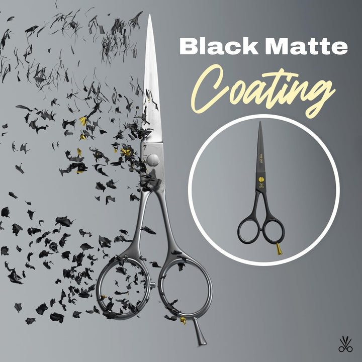 The Cut Factory® 6.5” Matte Black Luxury Hair Scissors – Ultra-Sharp High Carbon Steel Barber Shears for Men, Women & Kids – Gift-Boxed with Leather Pouch – Precision Cutting for Salon & Home