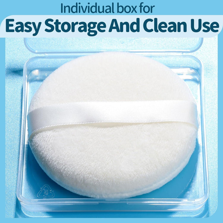 2Pcs Powder Puff, 4.13 Inch Powder Puff for Body Powder, Body Powder Puff Large Powder Puff Loose Powder Puffs Soft Velour Body Powder Puff and Container White