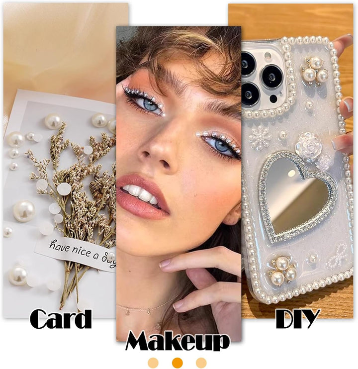 660Pcs Self Adhesive Pearl Stickers Flat Back Pearls for Craft Hair Face Makeup Nail Cell Phone Scrapbooking Decor, 4 Size 3Mm/4Mm/5Mm/6Mm (White)