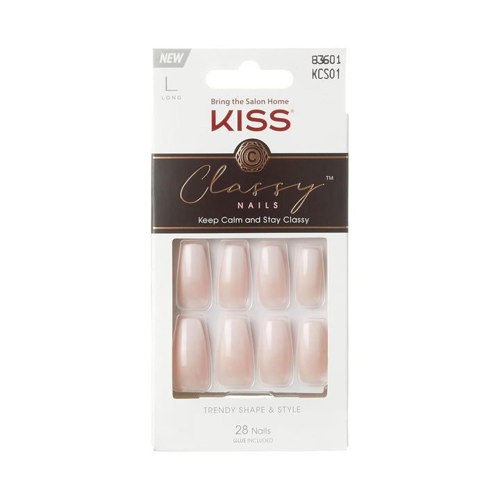 Classy, Press on Nails, Nail Glue Included, 'Dashing', Light White, Medium Size, Almond Shape, Includes 28 Nails, 2G Glue, 1 Manicure Stick, 1 Mini File